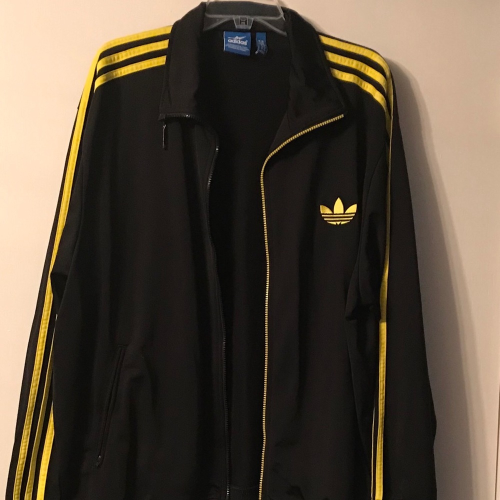 Unisex Adidas Zipper Jacket Black w Yellow trim